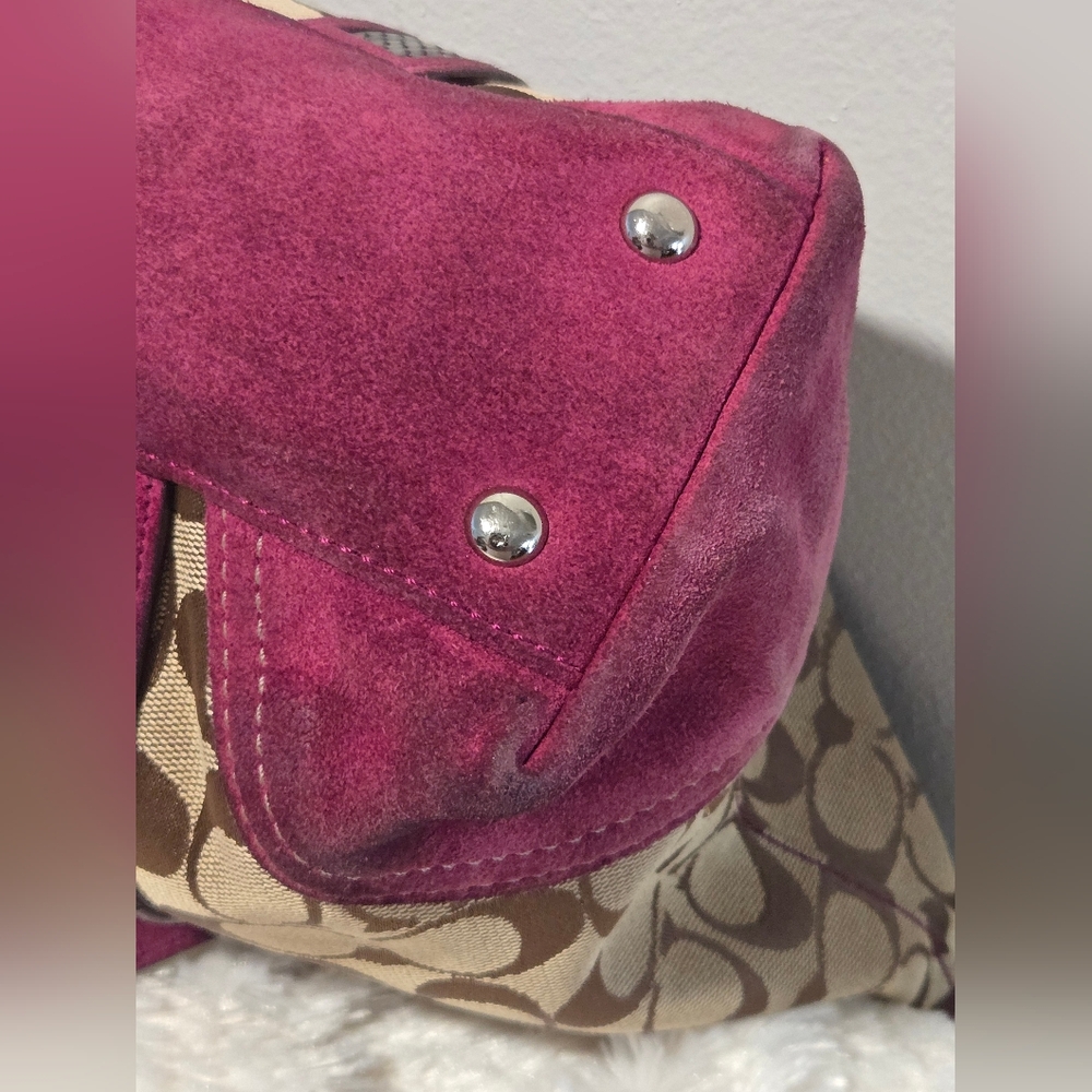 Coach Signature Canvas Tote Bag - Pink and Brown - Picture 9 of 14